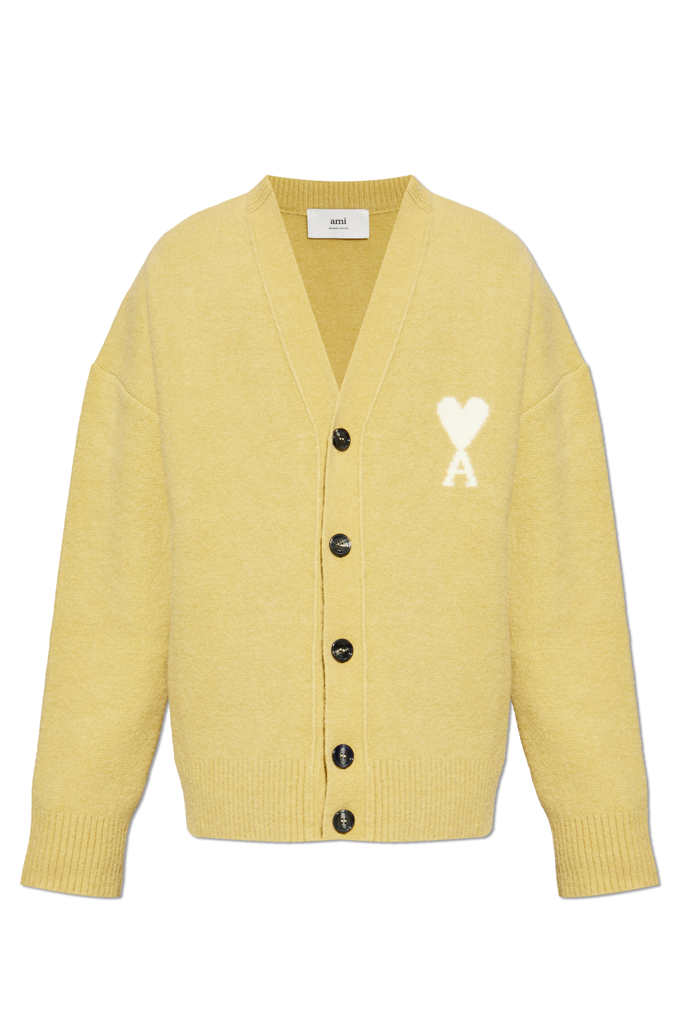 タグ付き　 ami paris イエロー 3993-LIME GREEN/OFF WHITE Yellow Alpaca Long Sleeves Ami De Coeur